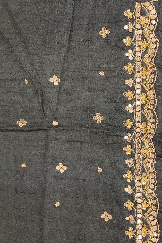 Black & Yellow Tussar Leheriya Zardosi Work Saree, With Unstiched Blouse
