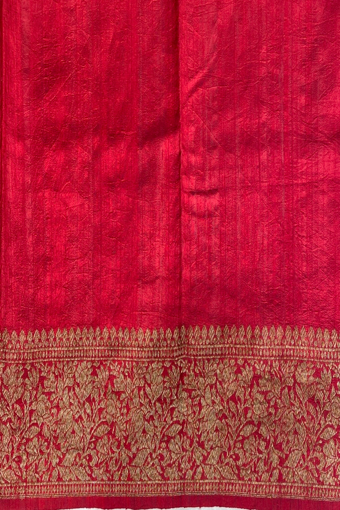 Offwhite Beige Pure Raw Tussar Banarasi Silk Saree, Hand Woven Motifs With Unstich Blouse