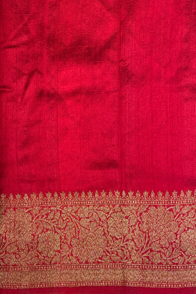 Cerulean Blue Pure Raw Tussar Banarasi Silk Saree, Hand Woven Motifs With Unstich Blouse