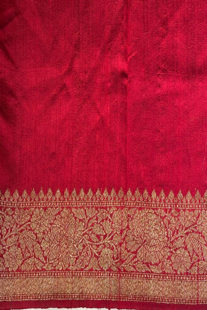 Black Pure Raw Tussar Banarasi Silk Saree, Hand Woven Motifs With Unstich Blouse