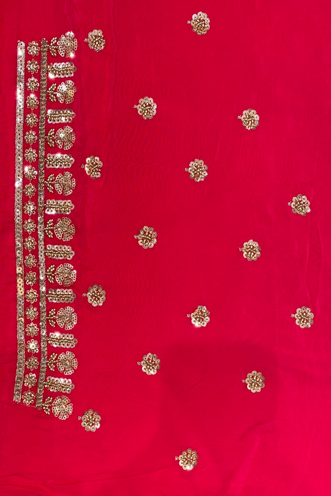 Pink Satin Crepe Silk Hand Embroidery Party Wear Saree, With Unstiched Blouse