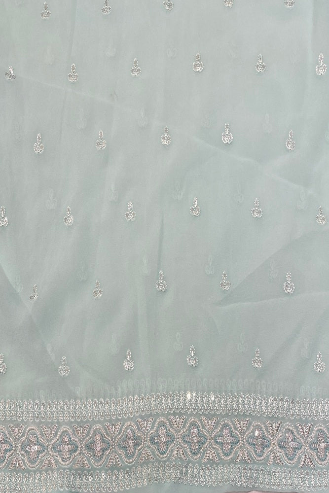 Light Firozi Blue Georgette Saree With Chikankari Embroidery, With Unstitched Blouse