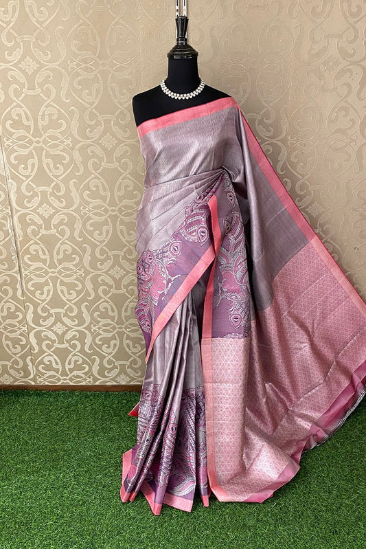 Lavender and Pink Tissue Kanjeevaram Silk Saree