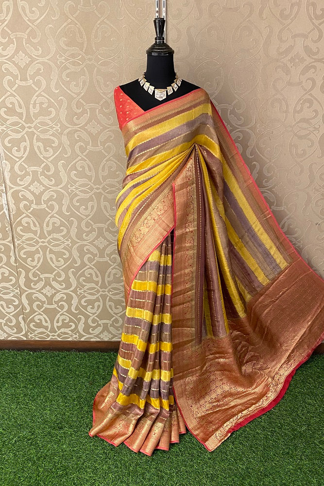 Multi Colour Stripe Pattern Soft Silk Saree Zari Oven With Blouse Piece