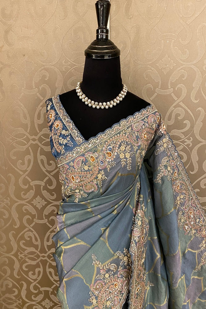 Multi Kanjeevaram Silk Embroidery Saree, With Unstich Blouse