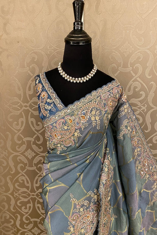 Multi Kanjeevaram Silk Embroidery Saree, With Unstich Blouse