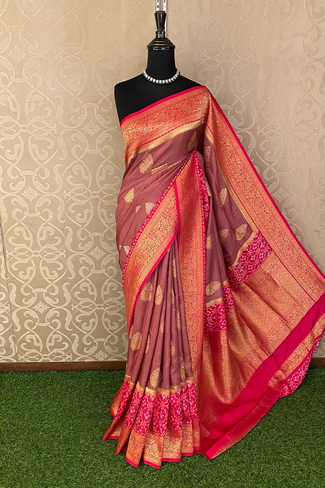 Onion Pink Munga Patola  Silk Saree With Blouse Piece
