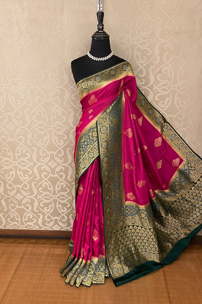 Magenta Pink Munga Patola  Silk Saree With Blouse Piece