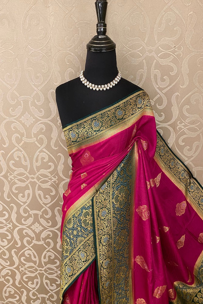 Magenta Pink Munga Patola  Silk Saree With Blouse Piece