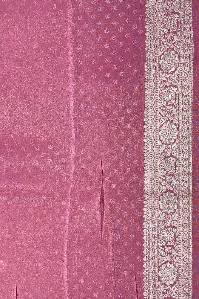 Pink Tissue Banarasi  Silk Saree With Blouse Piece