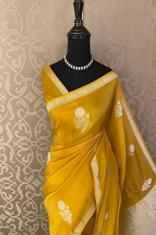 Yellow Tissue Banarasi  Silk Saree With Blouse Piece