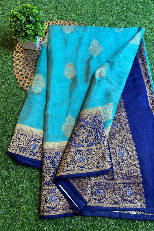 Sky Blue Munga Patola  Silk Saree With Blouse Piece