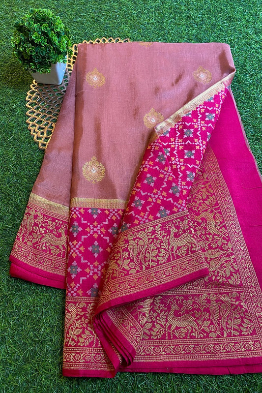 Onion Pink Munga Patola  Silk Saree With Blouse Piece