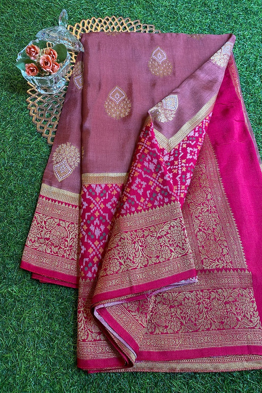 Onion Pink Munga Patola  Silk Saree With Blouse Piece