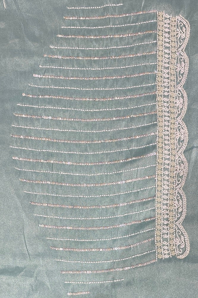 Sky Blue Tissue Organza Embroidery Saree, With Unstiched Blouse