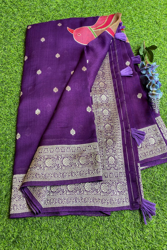 Purple Tussar Georgette Saree Weaving Work With Blouse Piece