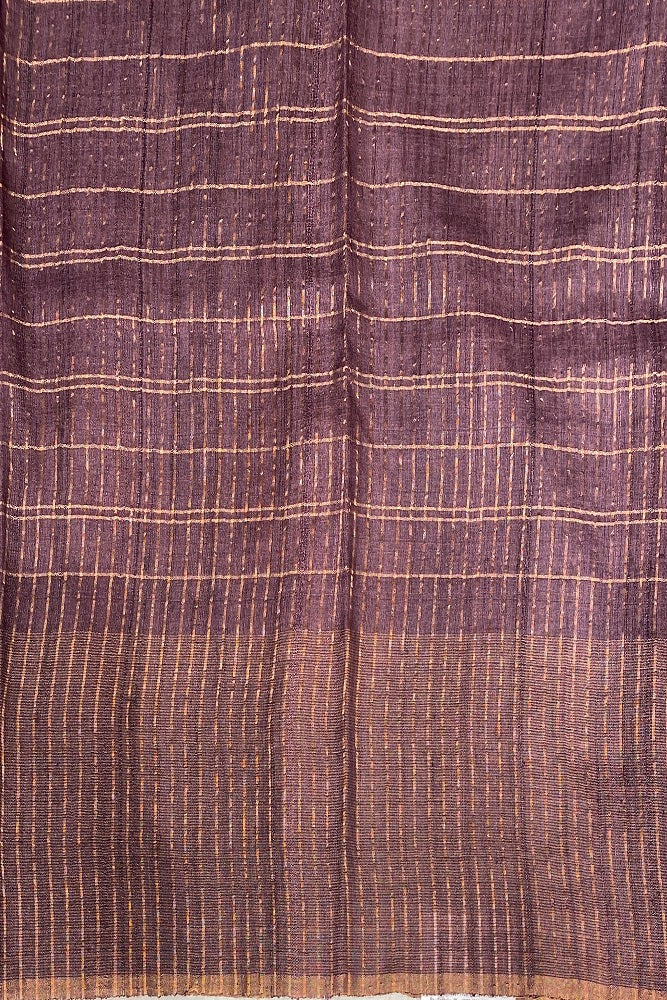 Deep Purple Tussar Silk Printed Saree, With Unstiched Blouse