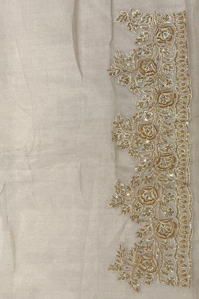 Offwhite Tissue Organza Silk Embroidery Saree, With Unstiched Blouse