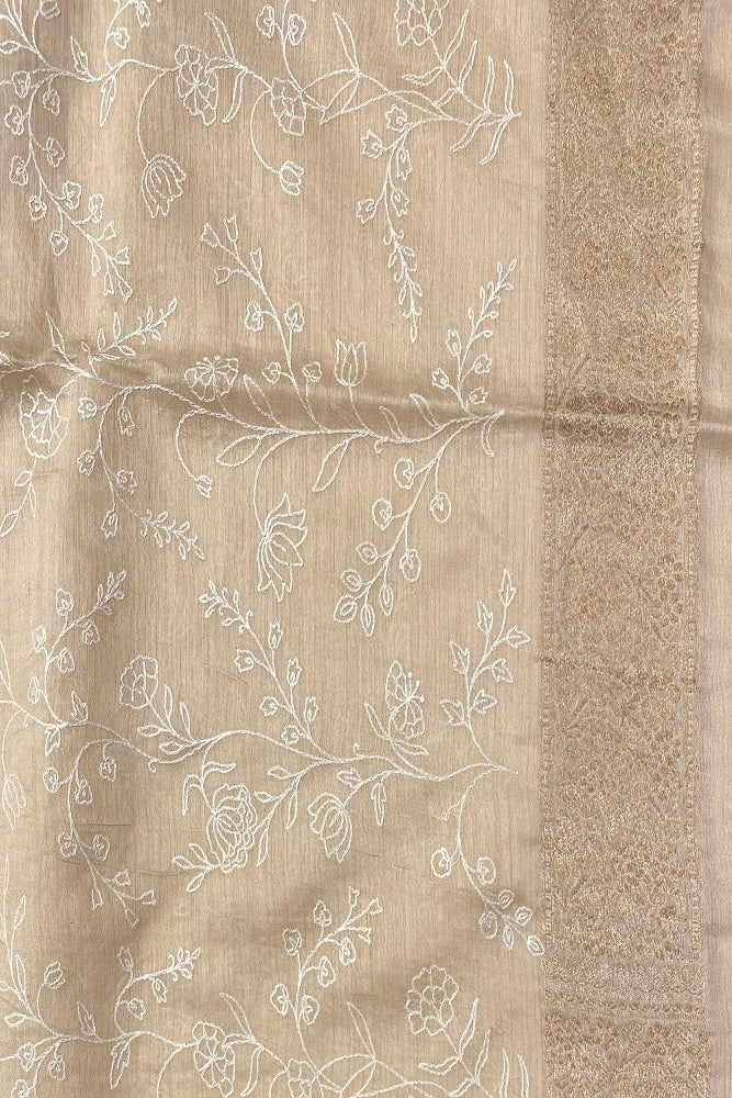 Yellow Munga Banarasi Silk Printed Saree With Resham Work, With Unstiched Blouse