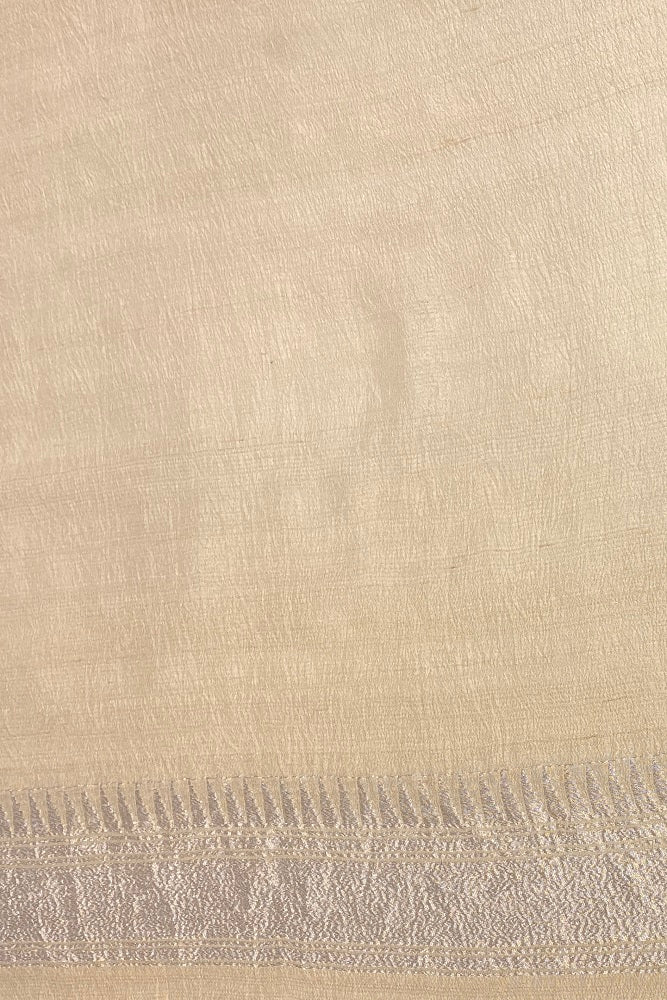 Offwhite Tussar Khaddi Georgette Handwoven Saree, With Unstiched Blouse