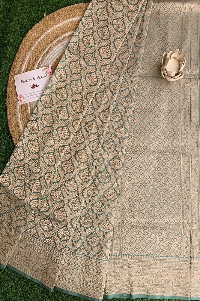 SOFT BLUE UPPADA SILK SAREE WEAVING BUTAS AND BORDER WITH BLOUSE