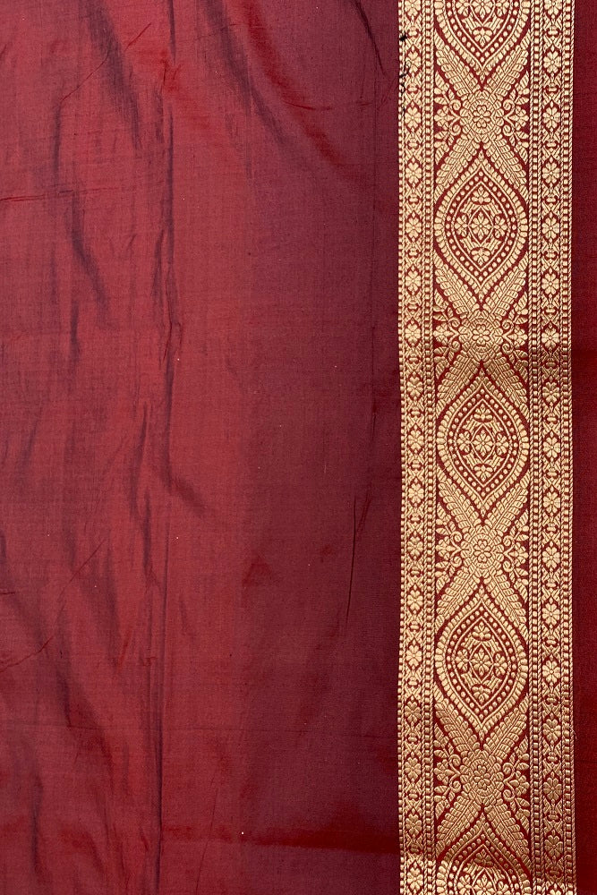 Maroon Uppada Silk Saree Weaving Butas And Border With Blouse