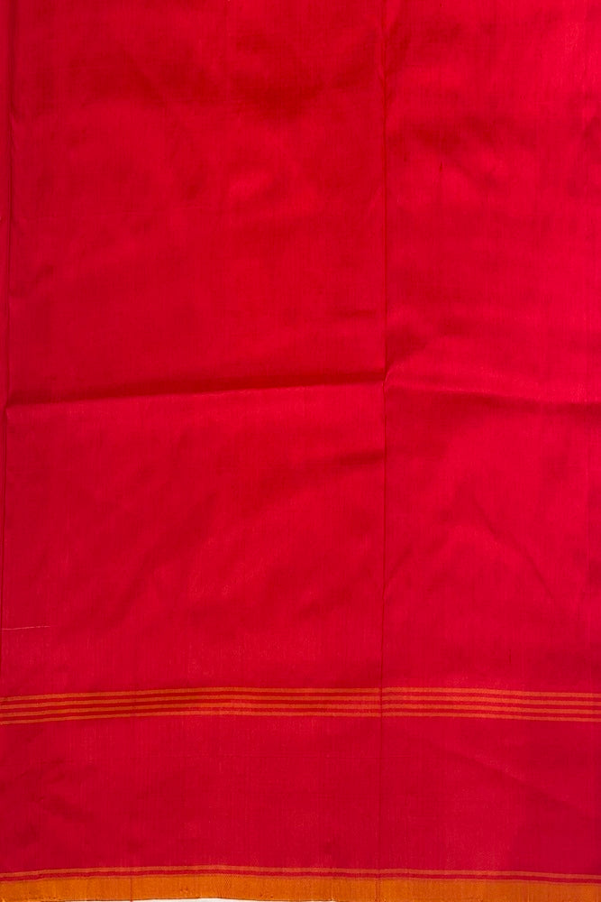 White & Red Pochampally Ikat Silk Saree, Black Colour Weaving With Unstiched Blouse
