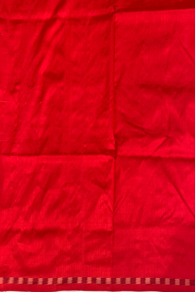 Grey & Red Pochampally Ikat Silk Saree, White Colour Weaving With Unstiched Blouse