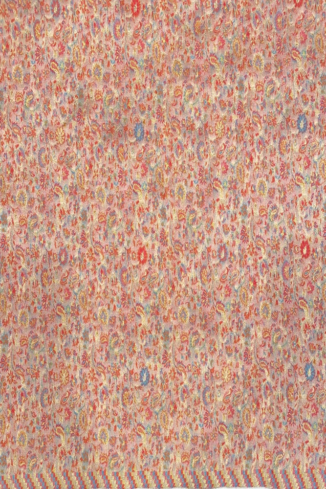 Light Peach Pure Kani Handloom Silk Saree With Floral Woven Blouse