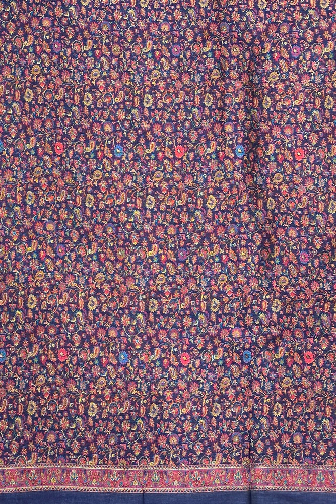 Navy Blue Pure Kani Handloom Silk Saree With Floral Woven Blouse