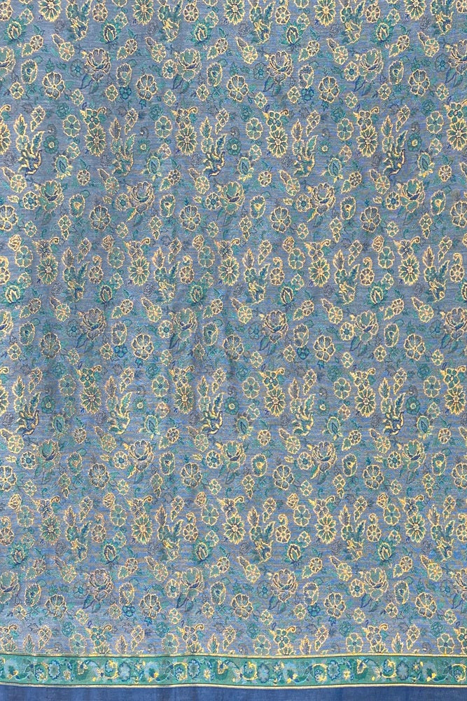 Deep Blue Pure Kani Handloom Silk Saree With Floral Woven Blouse