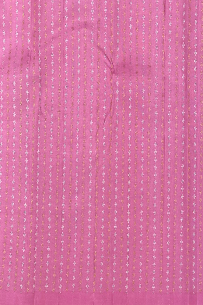 Peach & Beige Pure Ikat Kanjeevaram Silk Saree, With Unstiched Blouse