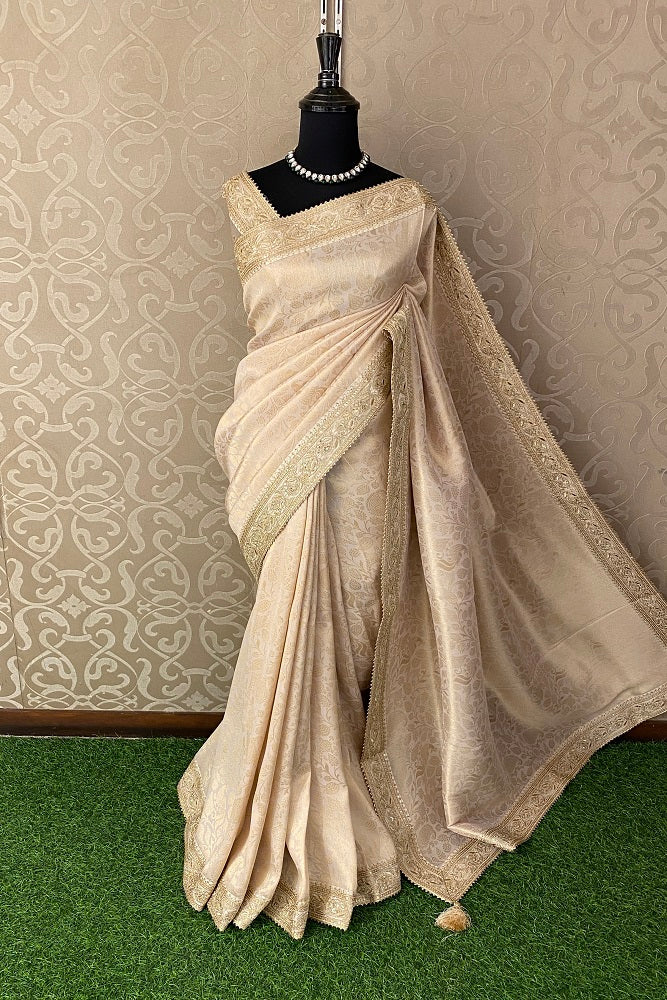 Offwhite Tissue Banarasi Embroidery Saree With Unstiched Blouse