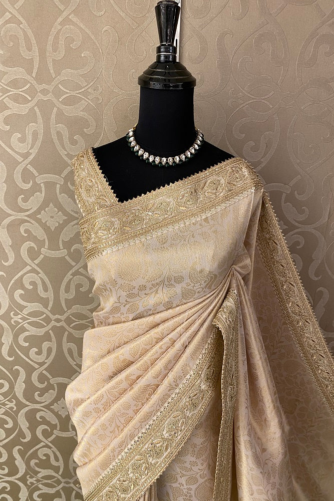 Offwhite Tissue Banarasi Embroidery Saree With Unstiched Blouse
