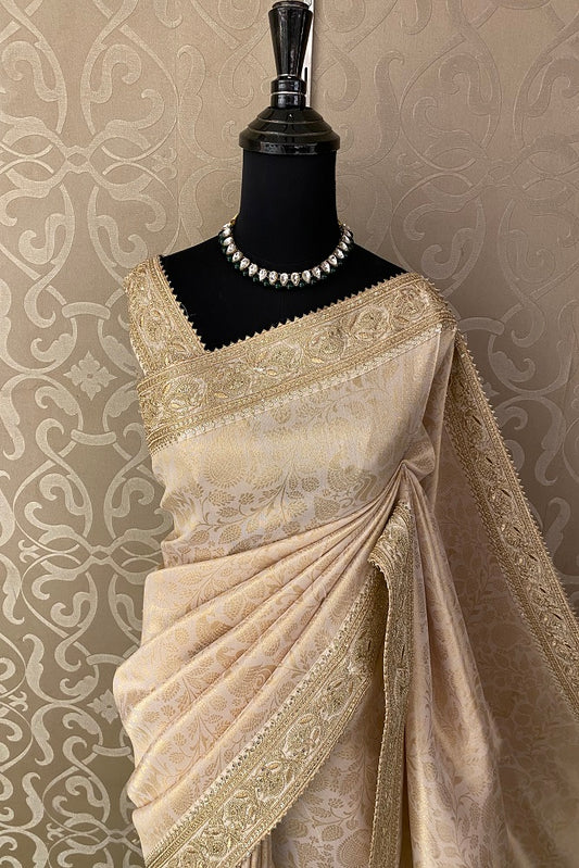 Offwhite Tissue Banarasi Embroidery Saree With Unstiched Blouse