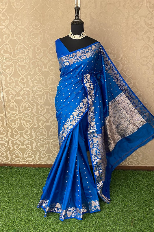 Royal Blue Katan Silk Banarasi Hand Weaving Saree With Blouse