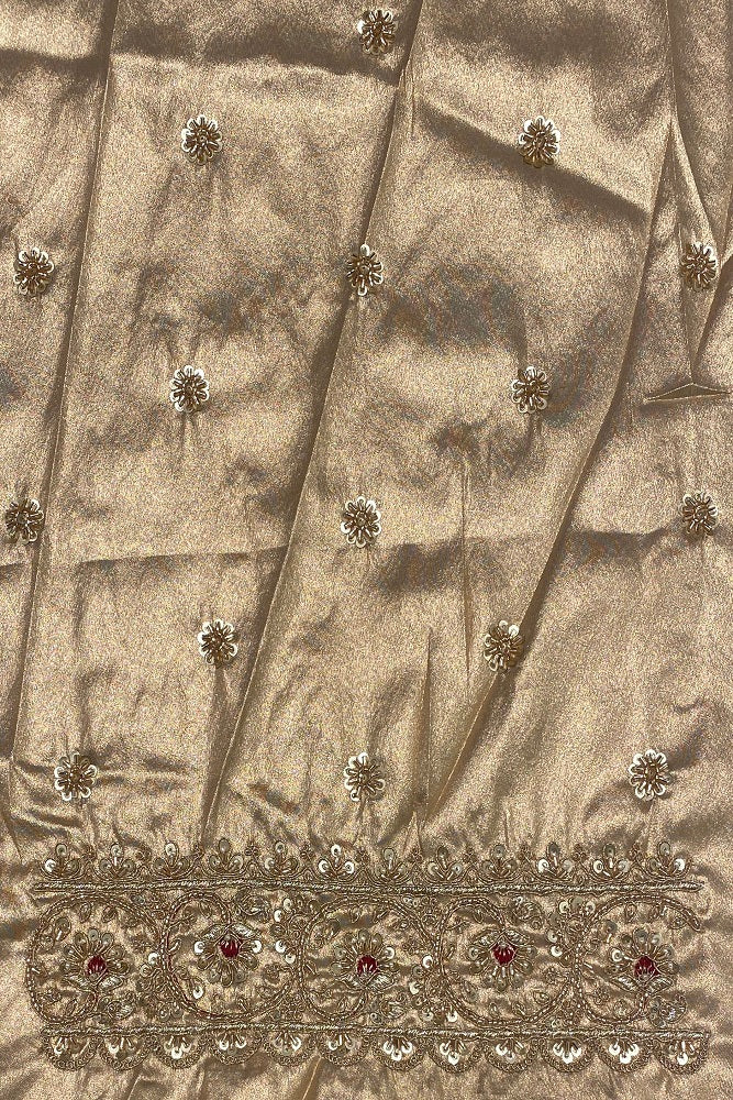 Golden & Silver Tissue Banarasi Embroidery Saree, With Unstiched Blouse