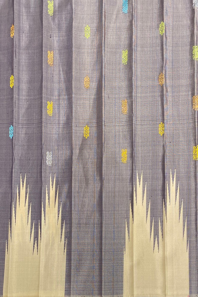 Beige Gadwal Silk Saree With Unstiched Contrast Blouse