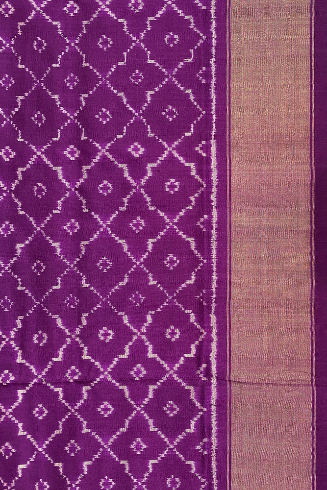 Purple & Multi Pochampally Ikat Silk Saree, White Colour Weaving With Unstiched Blouse