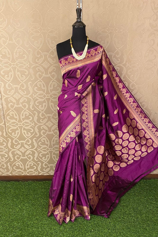Magenta Katan Silk Banarasi Hand Weaving Saree With Blouse