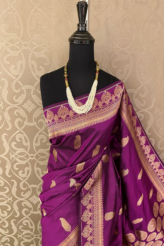 Magenta Katan Silk Banarasi Hand Weaving Saree With Blouse