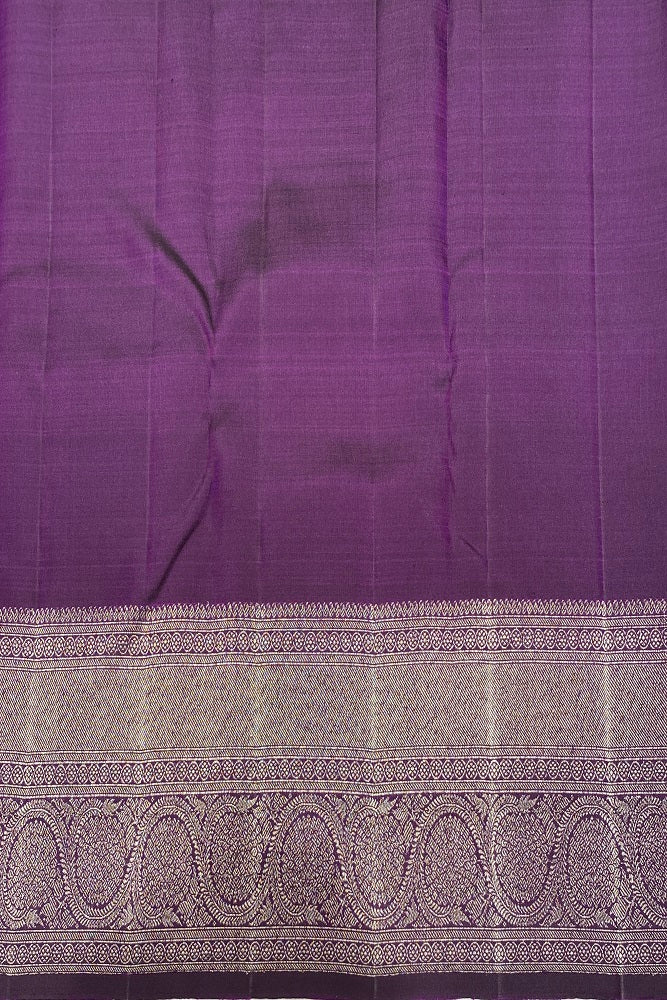 Golden Purple Pure Kanjeevaram Silk Saree, With Unstiched Blouse