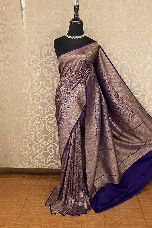 Purple Brocket Crepe Silk Party Wear Saree, With Unstitched Blouse