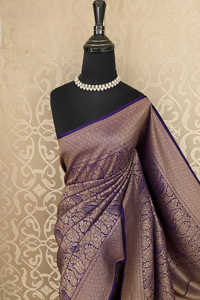 Purple Brocket Crepe Silk Party Wear Saree, With Unstitched Blouse