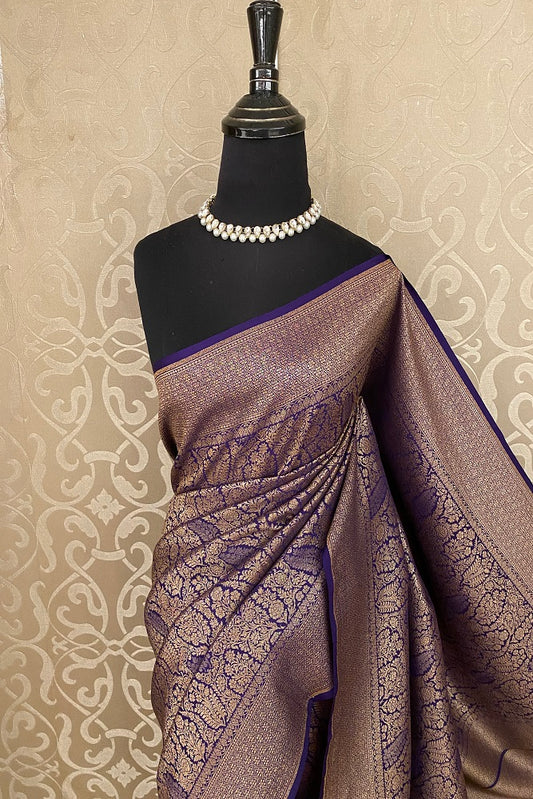 Purple Brocket Crepe Silk Party Wear Saree, With Unstitched Blouse