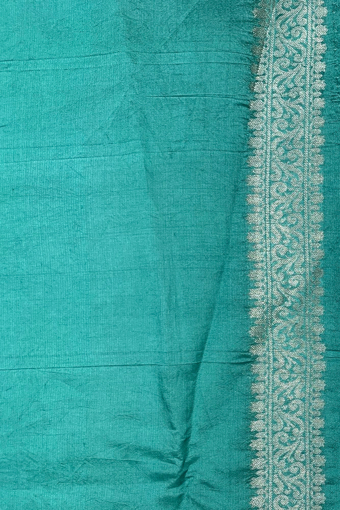 Turquoise Chiniya Silk Saree With Hand Woven Butas