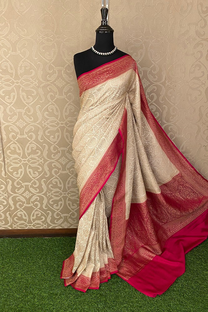 Offwhite Brocket Crepe Silk Party Wear Saree, With Unstitched Blouse