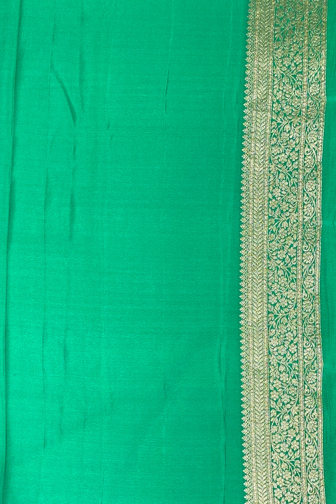 Deep Green Brocket Crepe Silk Party Wear Saree, With Unstitched Blouse
