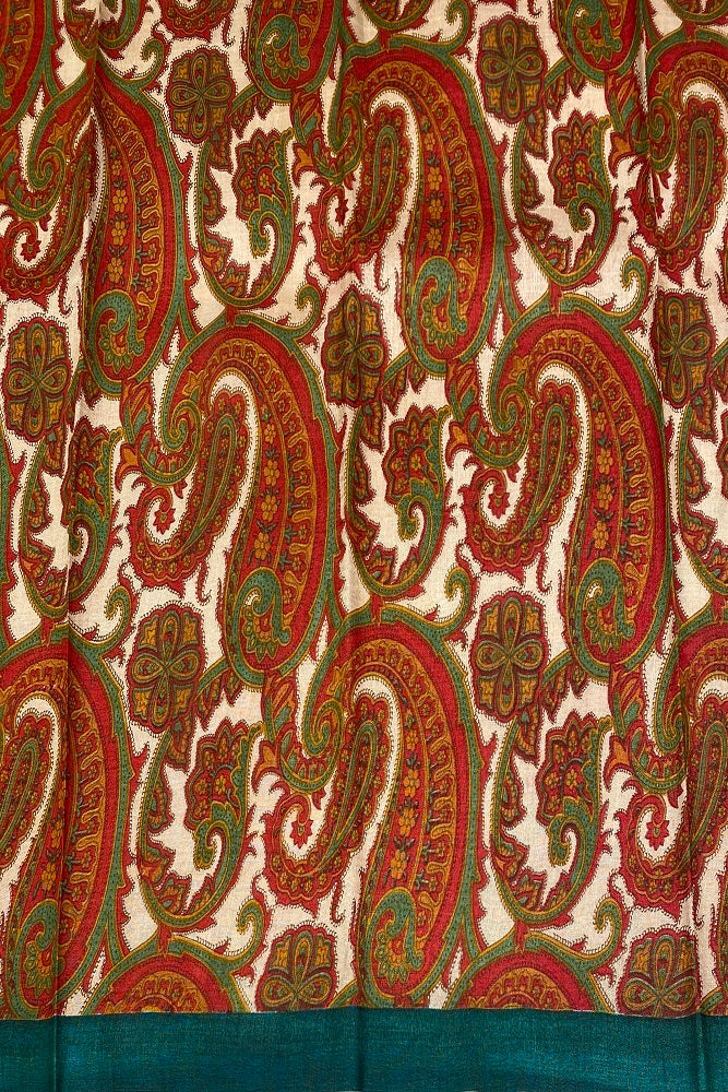 Red Tussar Silk Printed Saree, With Unstiched Blouse