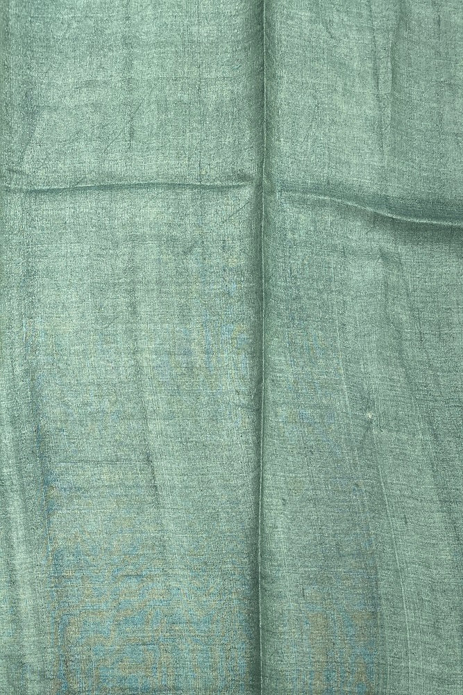 Sea Green Tussar Silk Printed Saree, With Unstiched Blouse